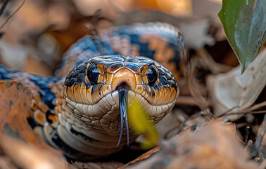 Obraz premium Close-Up of African Cobra with Forked Tongue in Natural Habitat