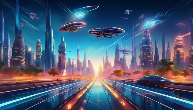 Neon-lit Sci-Fi Metropolis Under Alien Surveillance