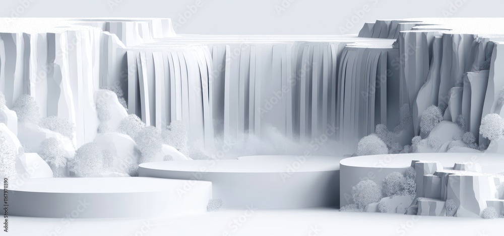 Aufkleber abstract white waterfall scene with platforms.