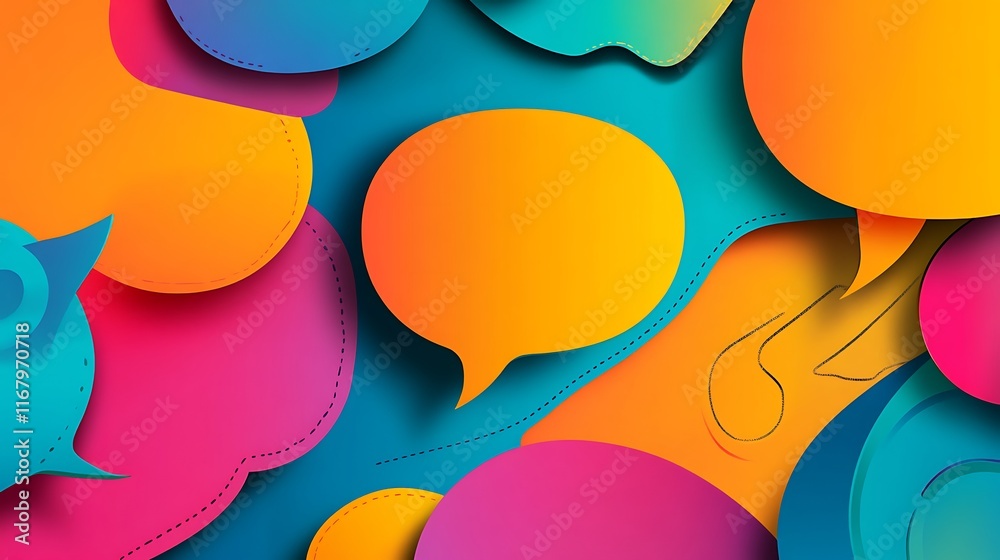 Aufkleber a colorful array of abstract speech bubbles in various sizes, overlapping each other against a vibra