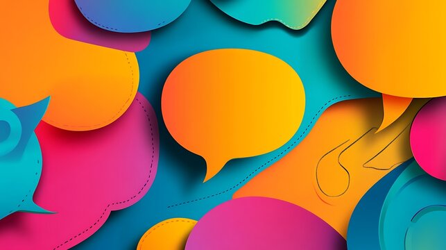A colorful array of abstract speech bubbles in various sizes, overlapping each other against a vibrant background, creating a dynamic and lively visual
