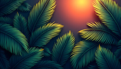 Lush Tropical Leaves in Radiant Gradient Layers
