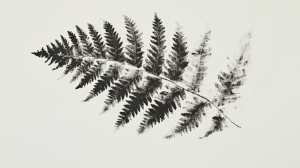 Naklejka premium 101.A detailed ink stamp of a fern leaf, with clear, organic textures and fine veins visible in the print. The imprintâ€™s natural, rough edges and dark ink create a striking visual effect, making it
