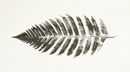 104.A bold and artistic ink stamp of a fern leaf, showing the natural, intricate textures of the leafâ€™s surface. The print, with its rich, organic feel, is isolated against a white background,