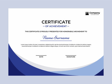 Elegant blue color certificate vector design template