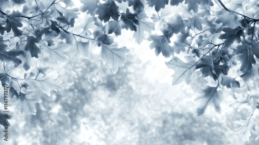 Poster monochrome image of leaves on branches, creating a natural, tranquil backdrop.