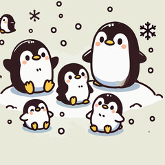 Illustration of a penguins on a snow