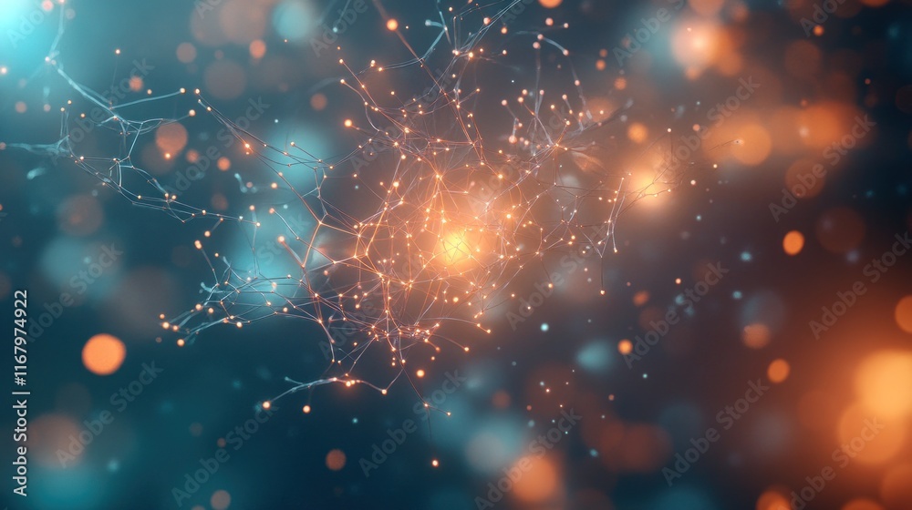 Poster Abstract network connection glowing particles.