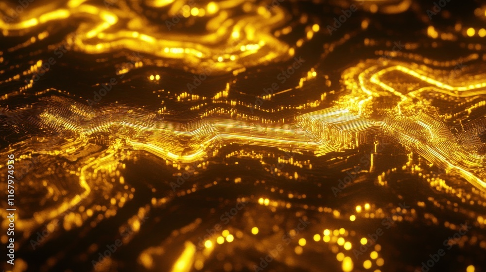 Poster Abstract glowing golden lines and particles forming a textured surface.