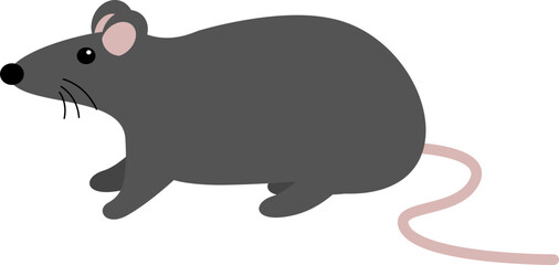 Cartoon Illustration of a Black Cute Rat