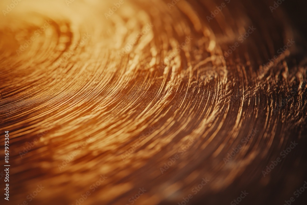 Poster abstract swirling golden brown texture, close-up macro shot showing concentric circles and lines.