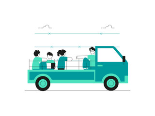 Family moving. Migration illustration. Flat vector illustration