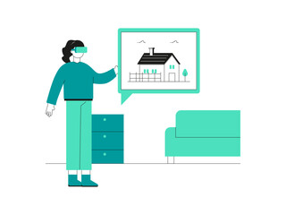 Woman wants to migrate to her dream home. Migration illustration. Flat vector illustration