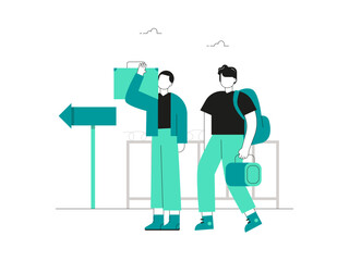 Arrival of immigrant. Migration illustration. Flat vector illustration