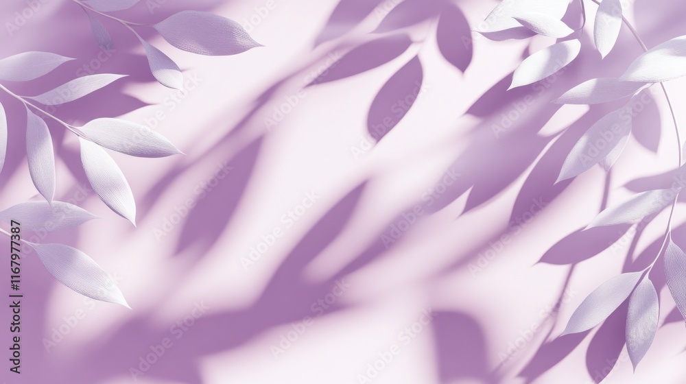 Aufkleber pastel pink background with delicate leaves and shadows, creating a serene and minimalist aesthetic.
