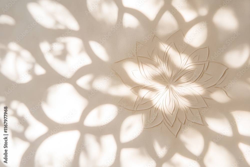 Poster intricate floral wall design with light and shadow patterns.