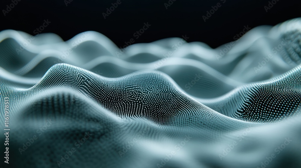Leinwandbilder Abstract teal wave pattern, digital rendering of flowing data or energy.