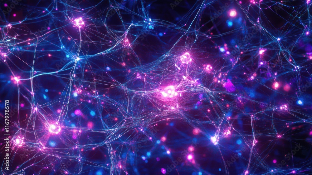Aufkleber abstract neural network, glowing pink and blue nodes connected by lines.