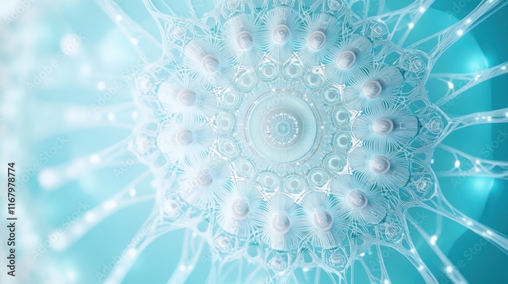 Aufkleber abstract teal and white glowing circular design with intricate details.