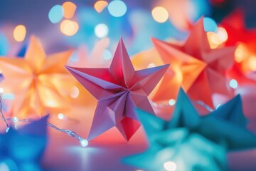 Colorful Stars with Twinkling Lights at Festive Table