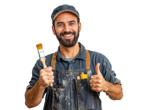 Pintor posando para foto em fundo branco - Powered by Adobe