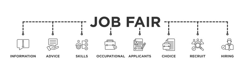 Job fair banner web icon vector illustration concept for employee recruitment and onboarding program with an icon of the information, advice, skills, occupational, applicants, recruit, and hiring