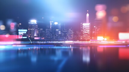 Fototapeta premium Night Cityscape: Urban Lights and Reflections