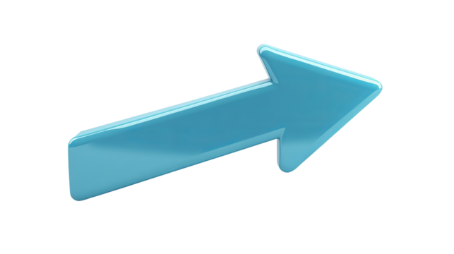 Blue glossy arrow pointing right isolated on white background