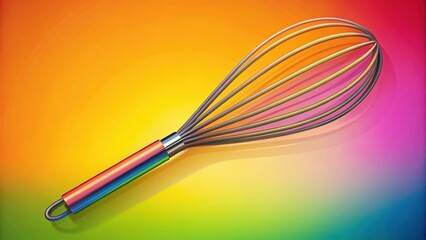 Illustration of a kitchen utensil, such as a spoon or whisk, in a stylized and colorful graphic design element