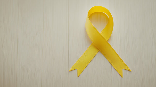 Yellow Awareness Ribbon on Wood