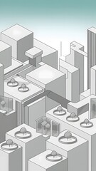 Fototapeta premium A minimalist and clean isometric illustration of a city with modern architecture.