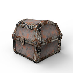 Closed Medieval Chest Isolated on White Background. 3D Illustration. File with Clipping Path.