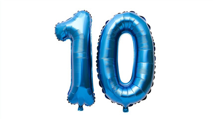 Number 10 foil balloon isolated on a white background