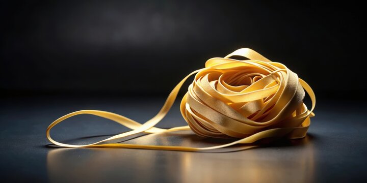 A delicate golden ribbon wrapped around a elegant nood on a dark background, detail, luxury