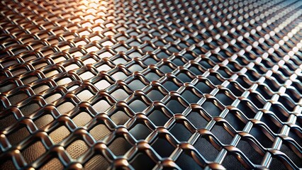 Obraz premium Mysterious metal mesh with intricate patterns and reflections, mysterious, industrial design