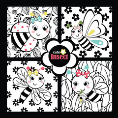 Beautiful flower vector with adorable insects enjoying nectar. 