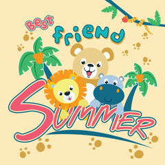 Cute animals playing and having fun together with friends in a joyful scene
