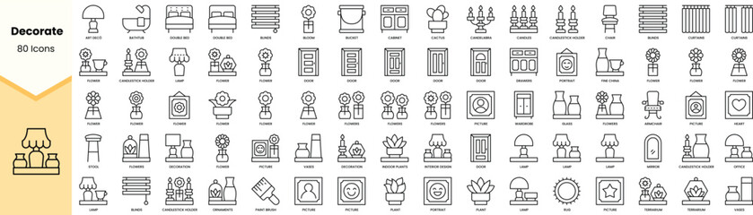 Set of decorate icons. Simple line art style icons pack. Vector illustration