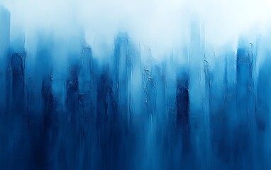 Abstract blue cityscape painting.