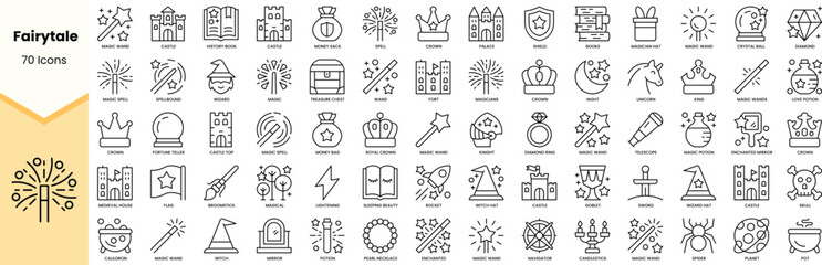 Set of fairytale icons. Simple line art style icons pack. Vector illustration