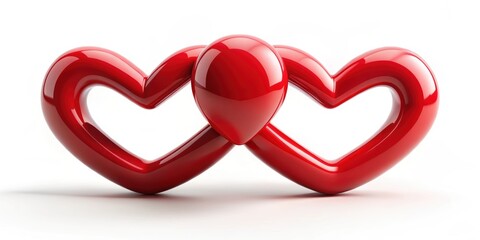 Two red hearts intertwined as a single symbol, forming a perfect union , love couple