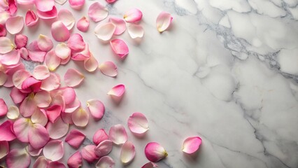 Soft pink rose petals scattered on a white marble floor, flowers, love,  flowers,love
