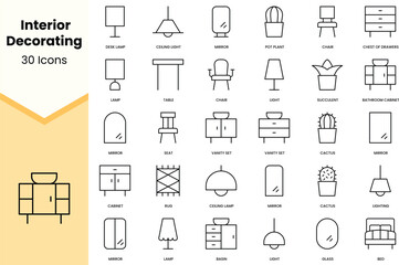 Set of interior decorating icons. Simple line art style icons pack. Vector illustration