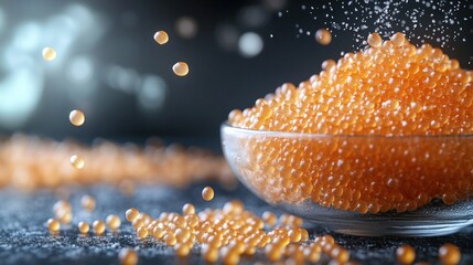 Close up shot of a glass bowl filled with vibrant juicy slices of fresh orange fruit with water droplets glistening on the textured skin