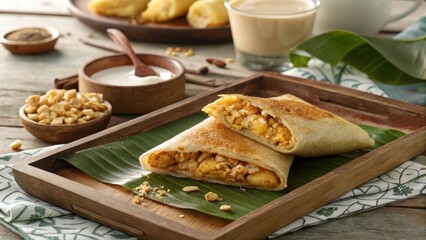 Delicious Apam Balik on Wooden Table with Condiments