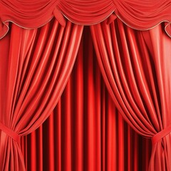 Red draped curtains with decorative trim.