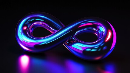 Fototapeta premium Shiny chrome infinity symbol on dark surface, reflective.