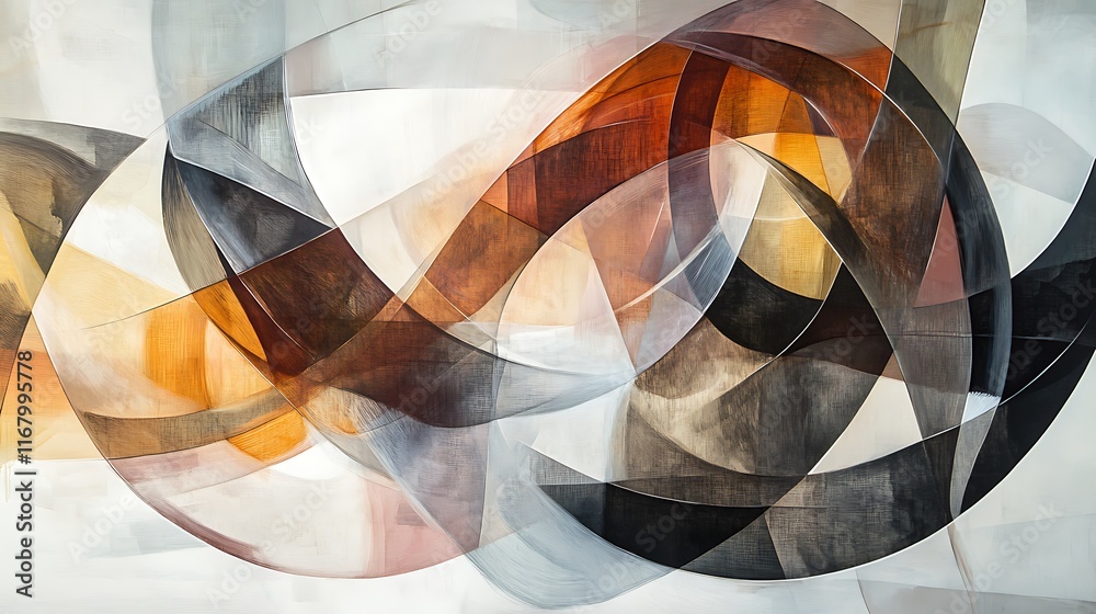 Aufkleber layers of transparent shapes overlapping to form a complex and dynamic abstract composition, with de