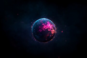 Fototapeta premium Abstract geometric sphere floating in space with digital glowing accents 