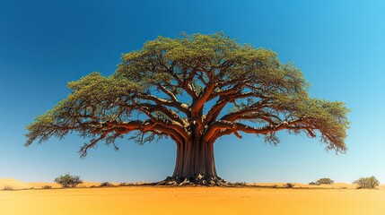 Obraz premium Majestic baobab tree in African savanna under a clear blue sky. (1)
